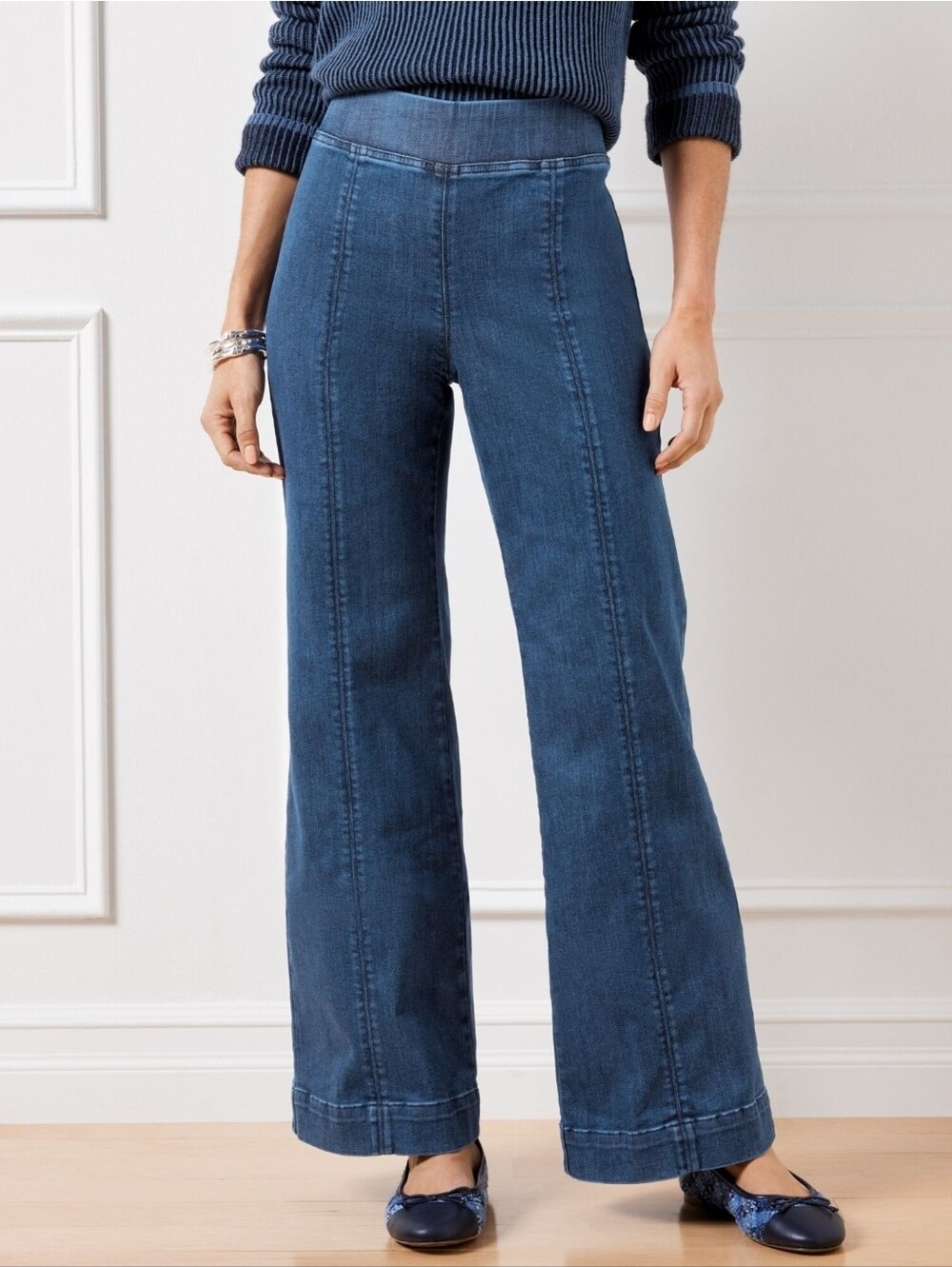 ❤️ TALBOTS HIGH RISE WIDE LEG FLARE PULL ON TROUSER JEANS, LARGE (12 - 14)